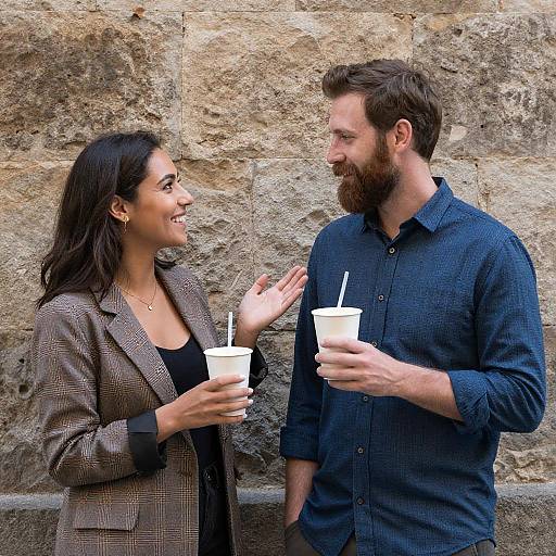Smiling Couple by Rustic Stone Wall