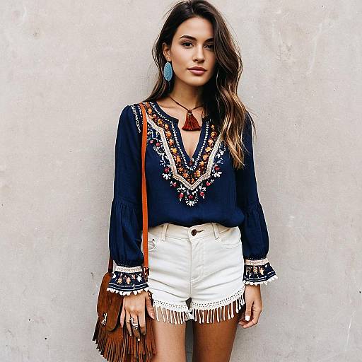 Bohemian Woman in Embroidered Outfit