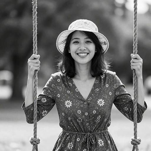 Smiling Woman in Floral Hat Photograph