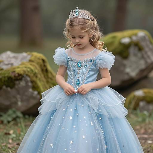 Young Girl in Blue Princess Gown with Tiara
