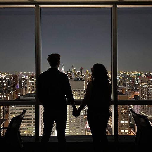 Silhouetted Couple in a City Office