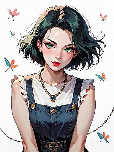 Retro-Inspired Woman in Floral Pinafore Dress