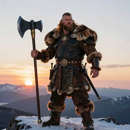 Colossal Viking Warrior on Snowy Peak