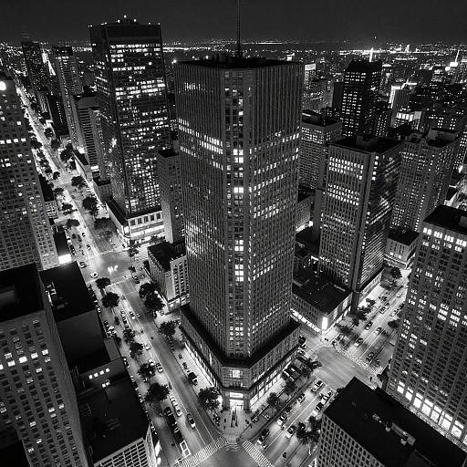 Aerial Night Cityscape in Black and White