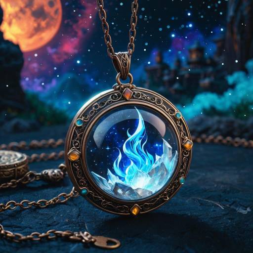Magical Moonstone Amulet with Blue Flame