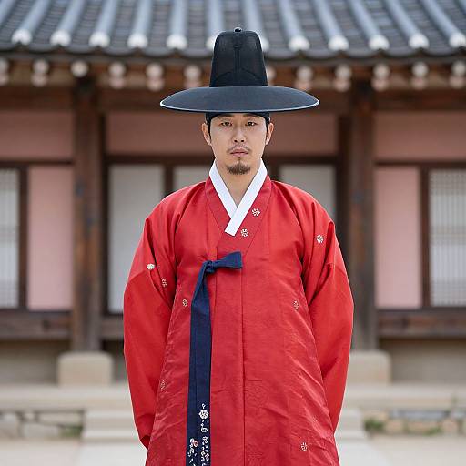 South Korean Man in Red Hanbok