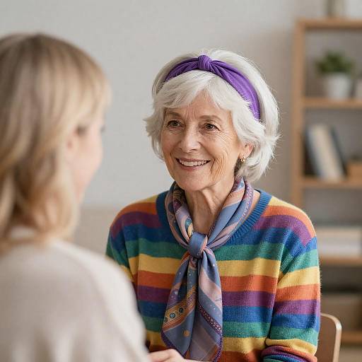 Smiling Older Woman with Purple Headband