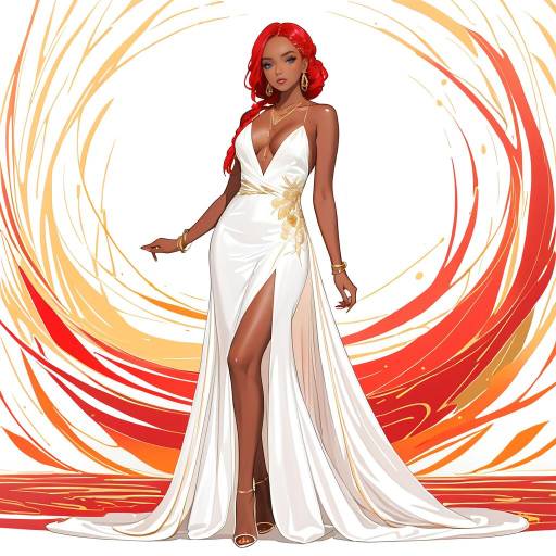 Elegant Evening Gown with Fiery Braids Elegant Evening Gown with Fiery Braids