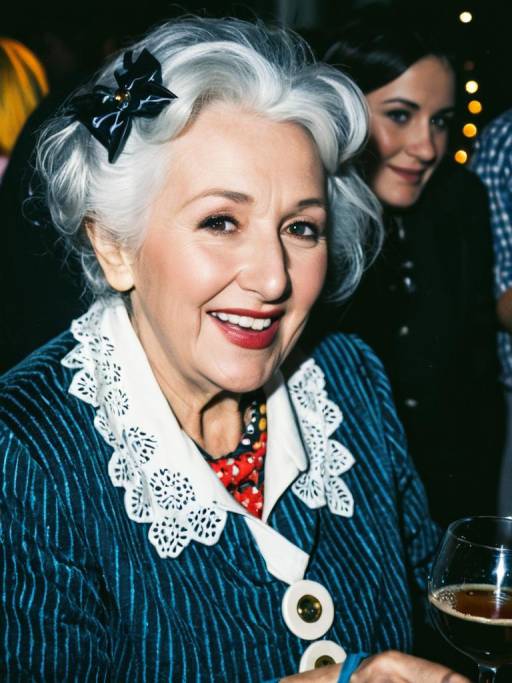 Elderly Woman in Vintage Costume at Party