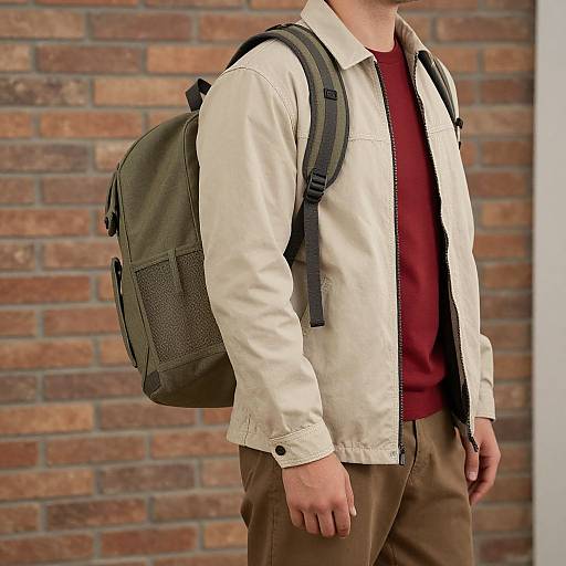 Man in Red Shirt with Backpack
