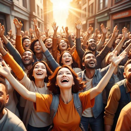 Joyful diverse crowd celebrating outdoors