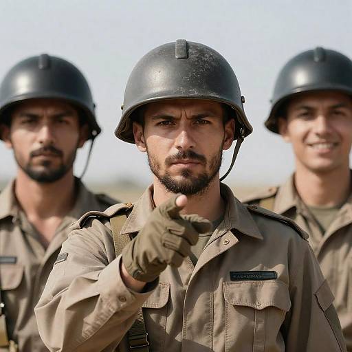 Intense Military Men Under Clear Sky