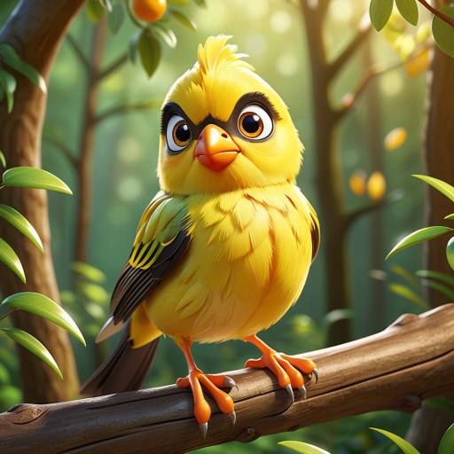 Charming 3D Cartoon Canary in Nature