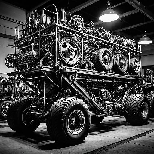 Hyper-Realistic Chromed Machine with Tires