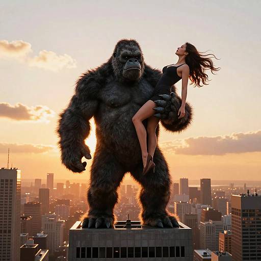 King Kong on Skyscraper at Sunset