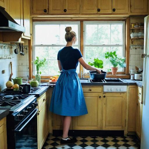 Blonde Girl Cooking in Cozy Kitchen