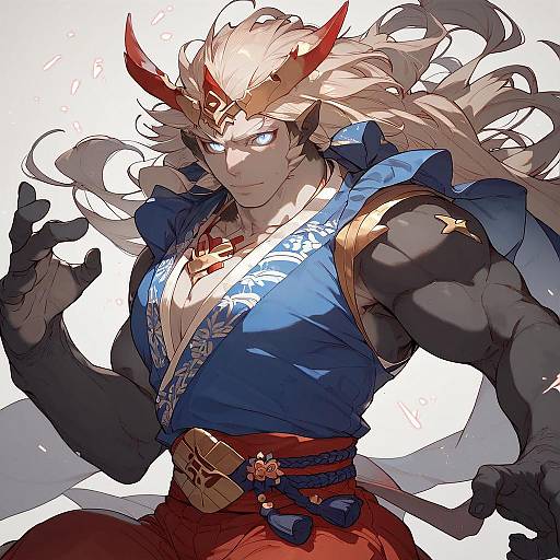 Fantasy Character in Japanese-Inspired Clothing