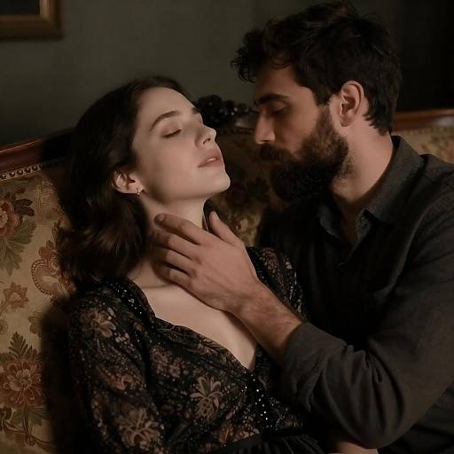 Intimate Couple in Dimly Lit Room