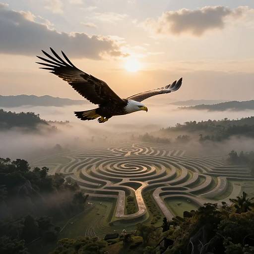 Surreal Eagle Over Mystical Labyrinth