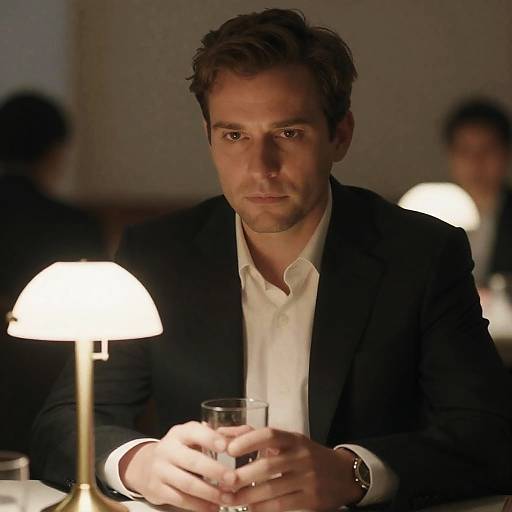 Intense Man in Black Suit Portrait