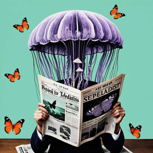 Surreal Jellyfish Reading Newspaper with Butterflies