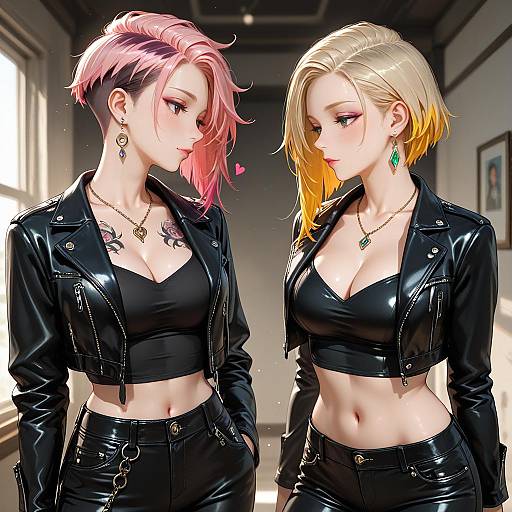 Two Stylish Women in Leather Jackets