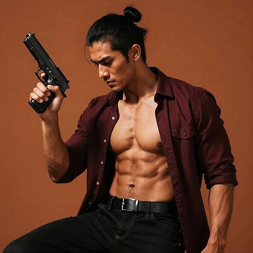 Intense Muscular Man with Handgun