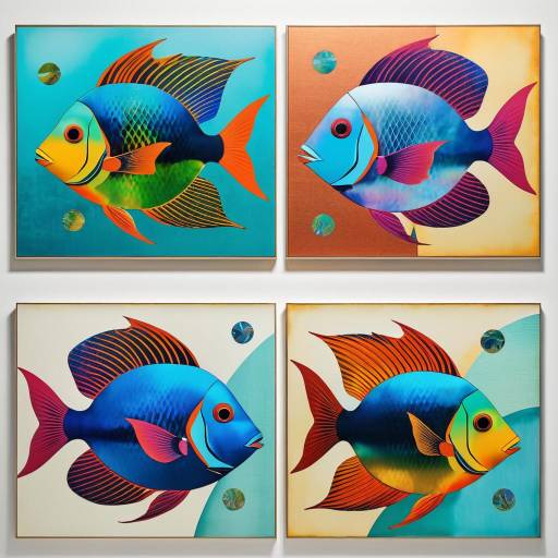 Colorful Fish Polyptych Art