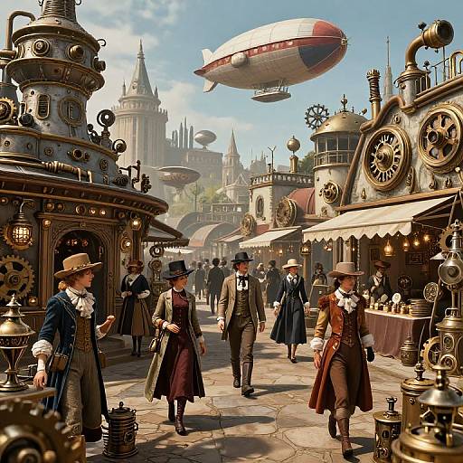 Bustling Steampunk Victorian Marketplace