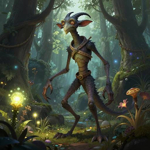 Exaggerated Fantasy Creature in Mystical Forest