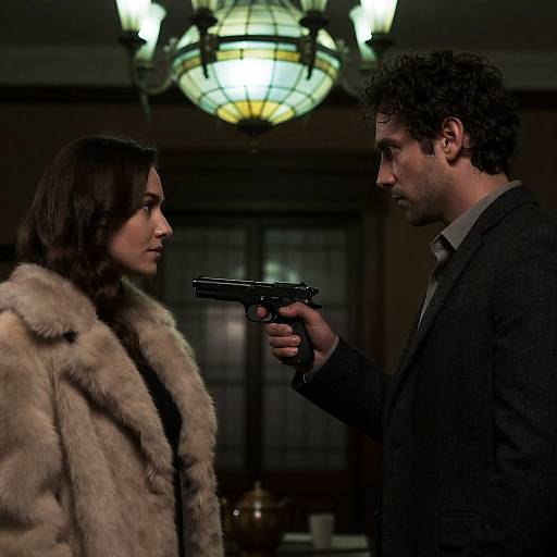 Tense Standoff in Dimly Lit Room