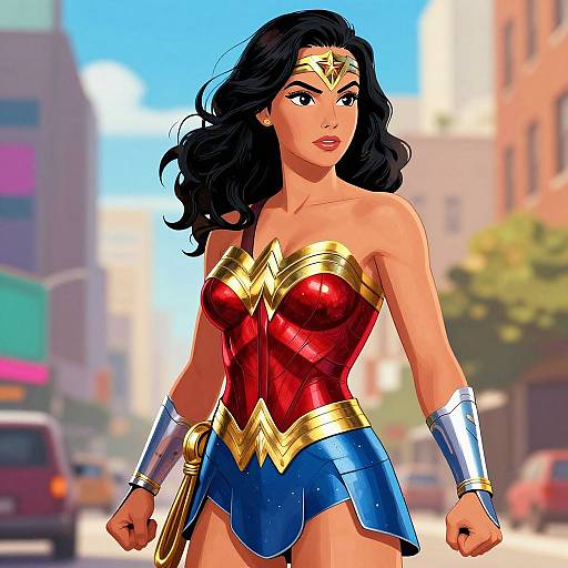Vibrant Comic-Style Wonder Woman Illustration