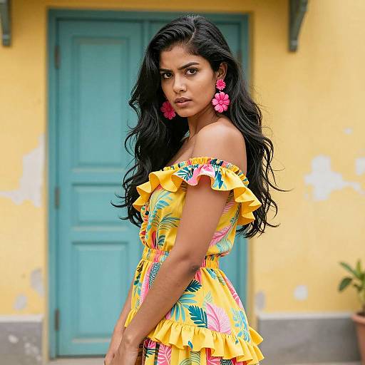 Vibrant Woman in Colorful Dress Portrait