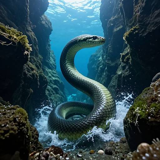 Giant Serpentine Creature in Underwater Canyon