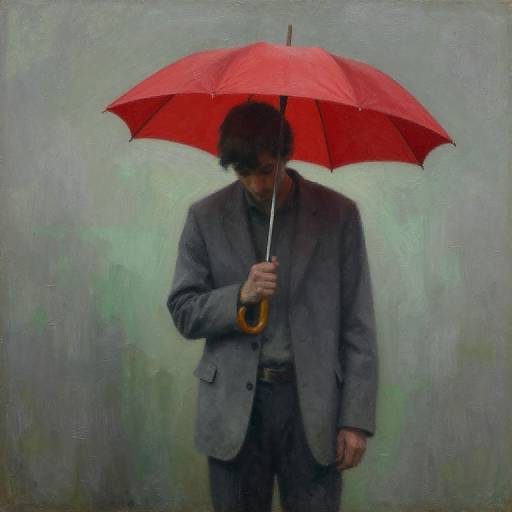 Solitary Figure with Red Umbrella
