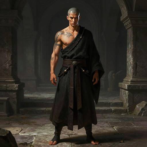Enigmatic Shadow Monk in Monastery