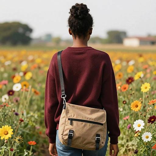 Black Girl with Low Bun in Flower Field