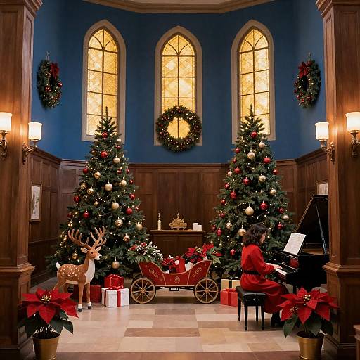 Warm Christmas Church Interior Scene