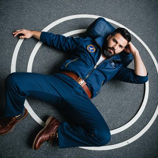 Man in Aviation Casual Attire Lying on Circular Marking