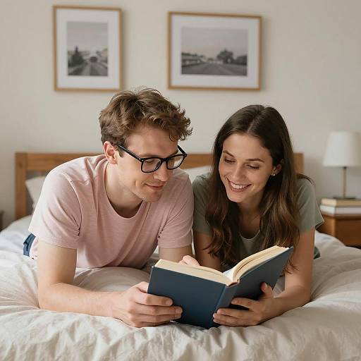 Cozy Reading Together in Bed