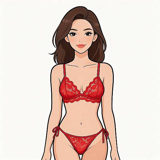 Smiling Woman in Red Lingerie