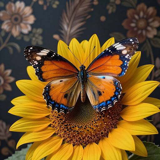 Vibrant Biomechanical Butterfly on Sunflowers