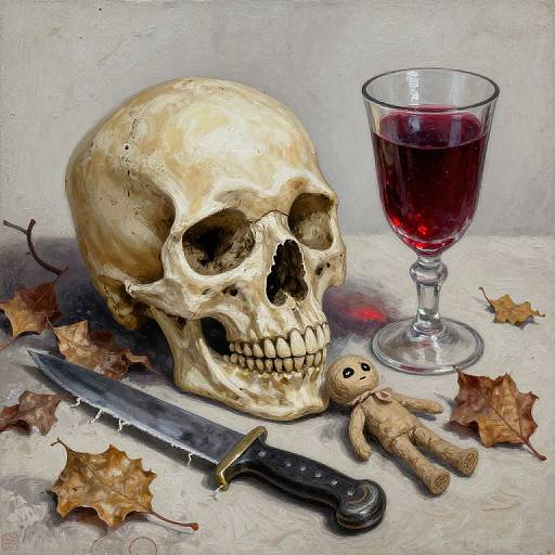 Dotwork Still Life with Skull and Voodoo