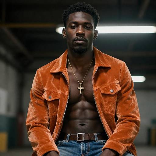 Serious Industrial Portrait in Orange Velvet