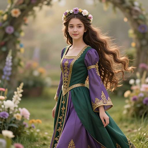 Enchanting Girl in Floral Garden