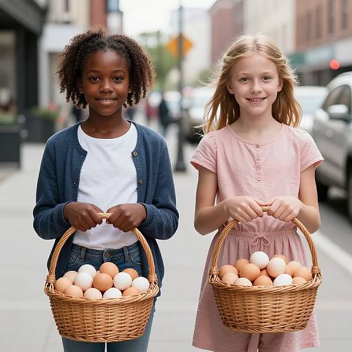 Girls Selling Eggs in City Streets