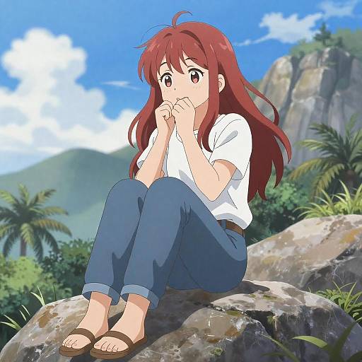 Relaxed Anime Girl in Nature