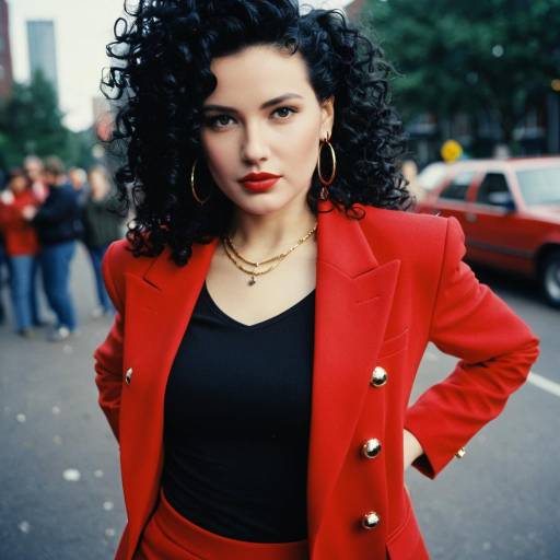 Confident woman in red blazer with curly hair