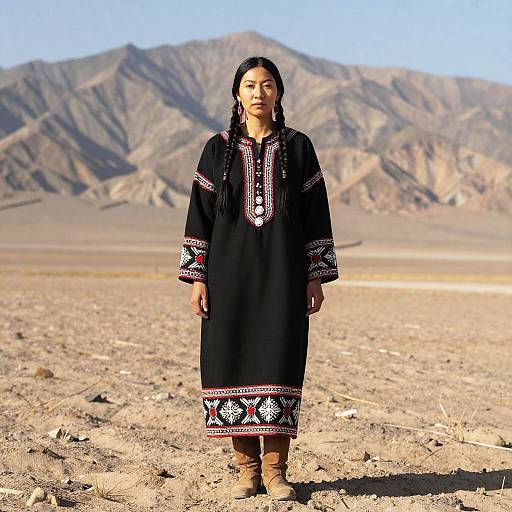 Indigenous Woman in Desert Landscape
