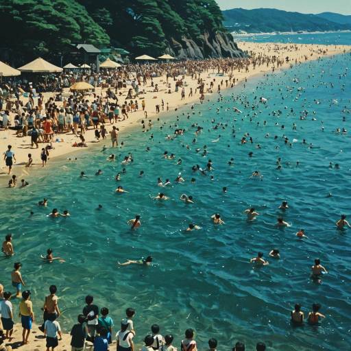 Vibrant Beach Scene in Ghibli Style Vibrant Beach Scene in Ghibli Style